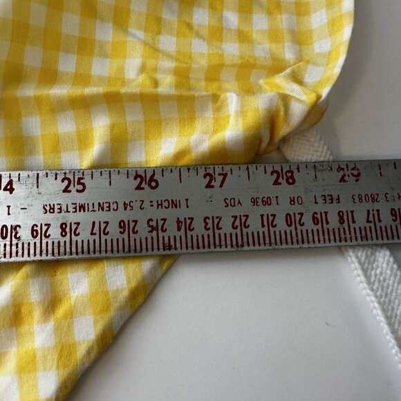 Vintage Womens Kitchen Apron Yellow and White Gingham Checker Waist Tie Pockets - Picture 7 of 8